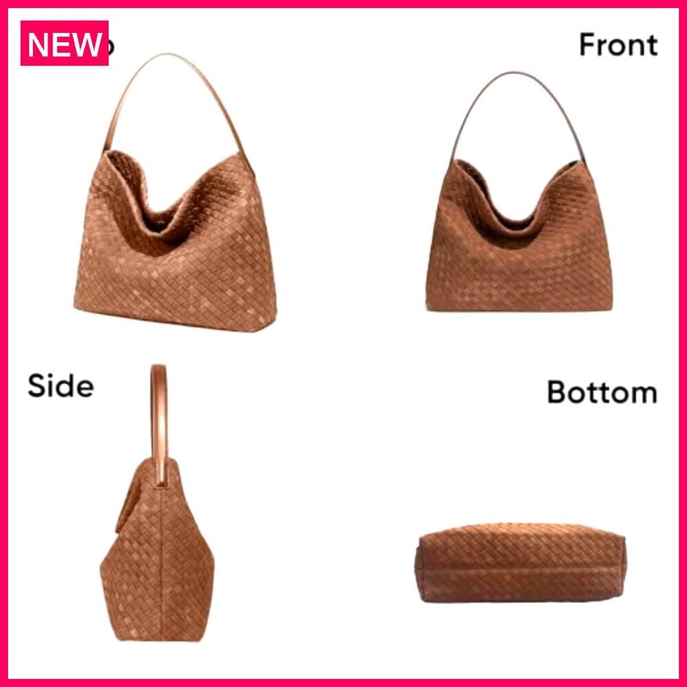 Braided Leather Tote Bag with Woven Suede Details, Shoulder Bag - Picture 6 of 8